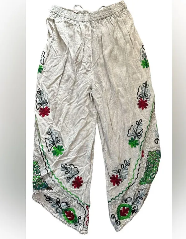 Elegant Embroidered Wide Leg Pants 100%viscose NWOT - Image 7