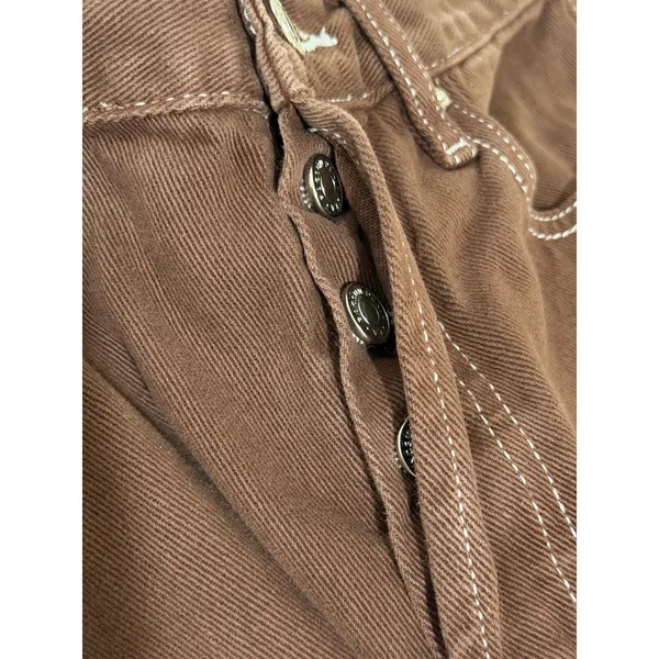 PacSun Brown Dad Jeans High Rise Straight Leg Contrast Stitch Size 25 Button Fly - Image 4