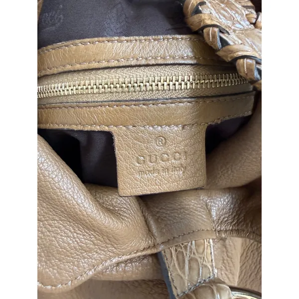Gucci G Wave Large Hobo Bag Brown Pebbled Leather Rare Crocodile Trim 232931 - Image 13