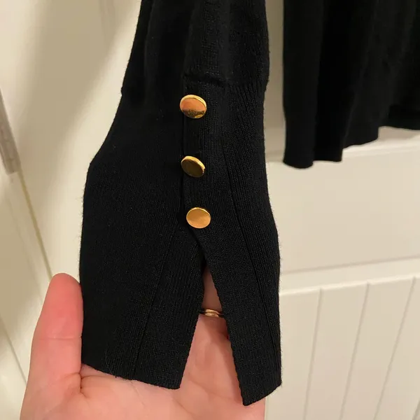 NWOT Premise women’s black thin soft‎ knit gold button turtleneck top large - Image 2