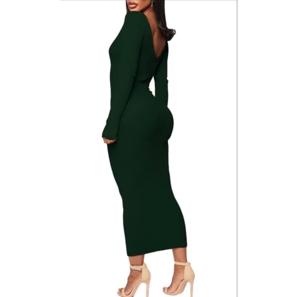 NEW Green Ribbed Sweater Bodycon V Neck Off Shoulder Midi Dress 1X - Image 6