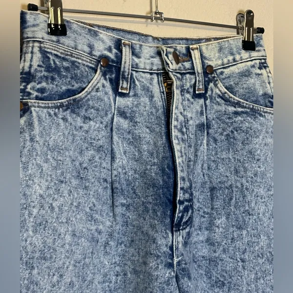 Vintage Wrangler High Waisted Mom Jeans Straight Leg Acid Wash‎ Pleated Size 13 - Image 2