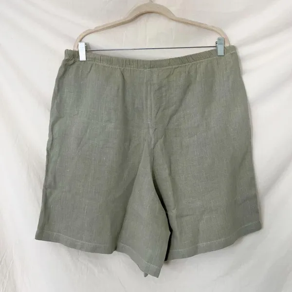 100% Linen Loose Fit Drawstring Sage Green Shorts Bay Street Clothing Size M - Image 4