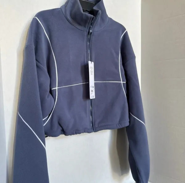 Alo Yoga Polar Fleece Game Time Full Zip Jacket Bluestone White Large - Image 7