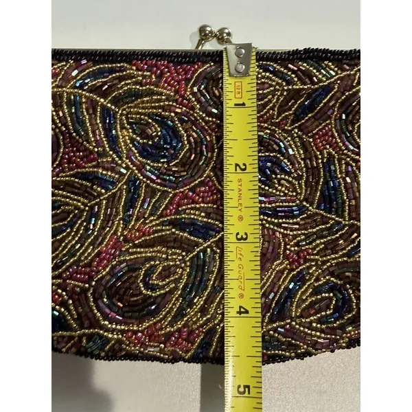 Multi-color LaRegale Evening Purse‎ Clutch Shoulder Strap Peacock Beaded M - Image 8