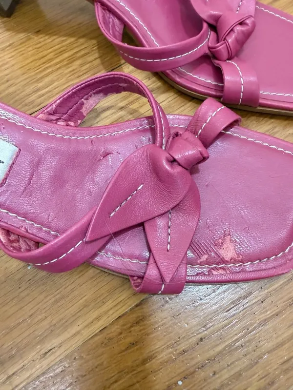 Etienne Aigner Y2K Coquette Barbiecore Bright Pink Leather Slide Open Square Toe Sz 7 US - Image 5