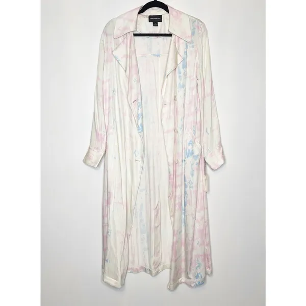 NWT Something Navy Tie Dye Trench Coat Duster Jacket Pink Blue Size XS - Image 5