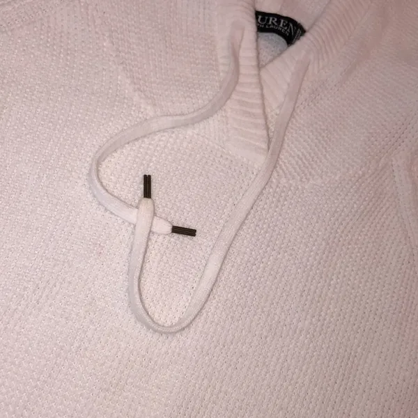 Lauren Ralph Lauren green label size small white knit hooded sweater cotton - Image 2