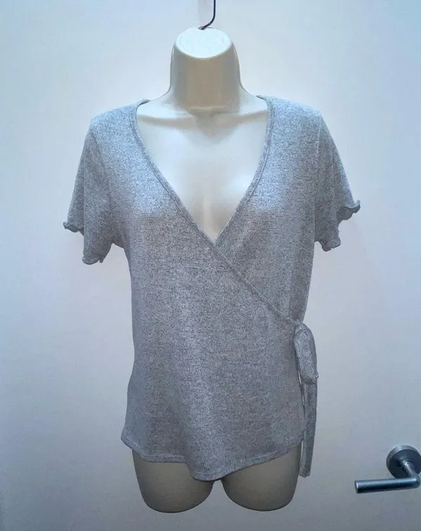 Caution to the Wind Asymmetrical Self-tie Gray Top - Image 2