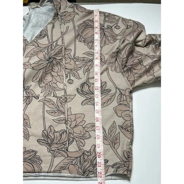 BiBi Floral Hoodie Top Taupe Lightweight Pullover Small Boho Casual - Image 7