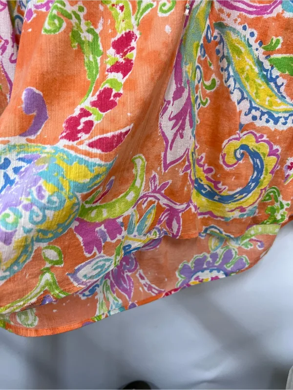 Lauren Ralph Lauren Orange Floral Paisley Peasant Blouse L 100%cotton - Image 9
