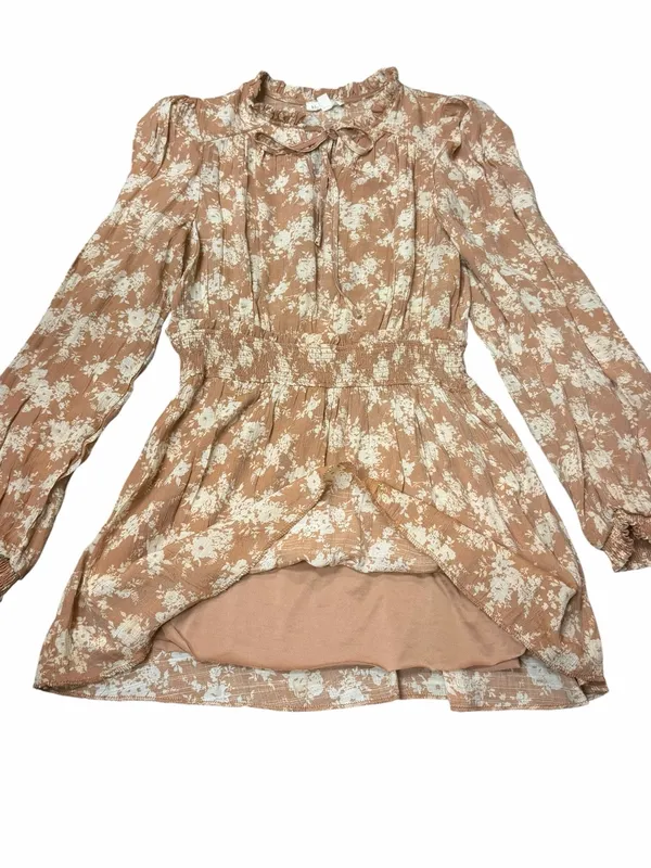 Blu Pepper Cottagecore Floral Smocked Waist Neutral Mini Dress Large - Image 3