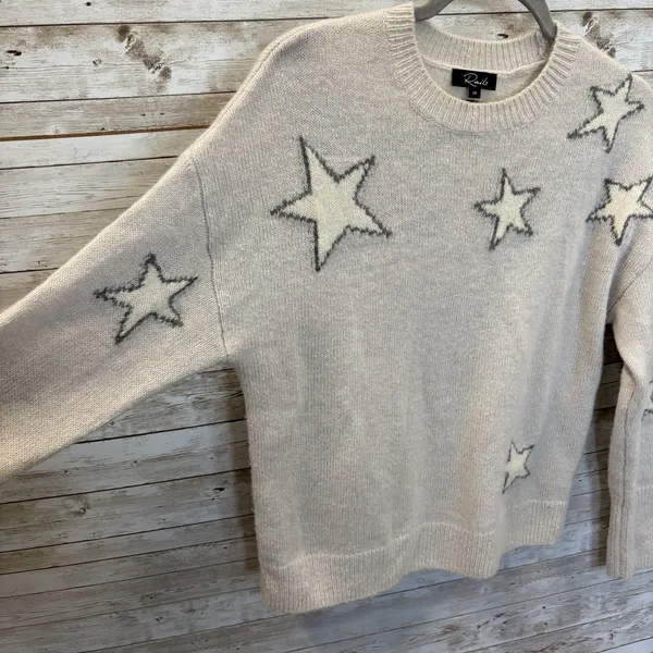 Rails Womens XS Sweater Cashmere Blend Virgo Gray White Stars Drop Shoulder - Image 3