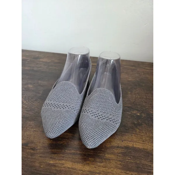 Gray Knit Pointed Toe Ballet Flat Shoes Slip On Preppy Comfy Office School 6 - Image 3