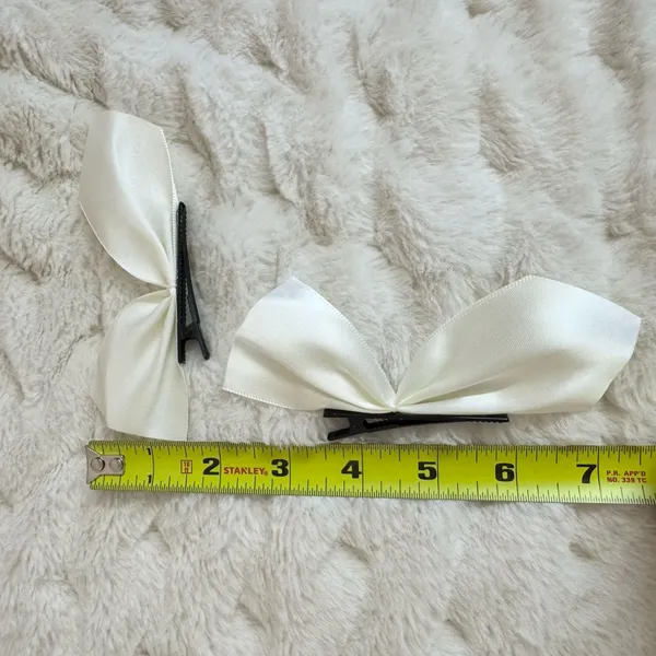 Ivory White Satin Hair Bow Clips - 2 Piece Set - Image 3