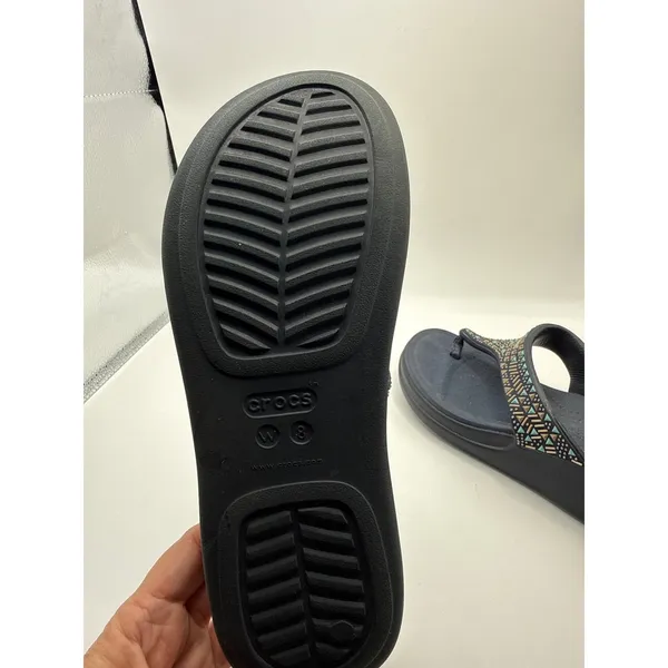 Crocs LiteRide Vibe Flip Sandals Navy Blue Studded Geometric Women 8 206084 - Image 9