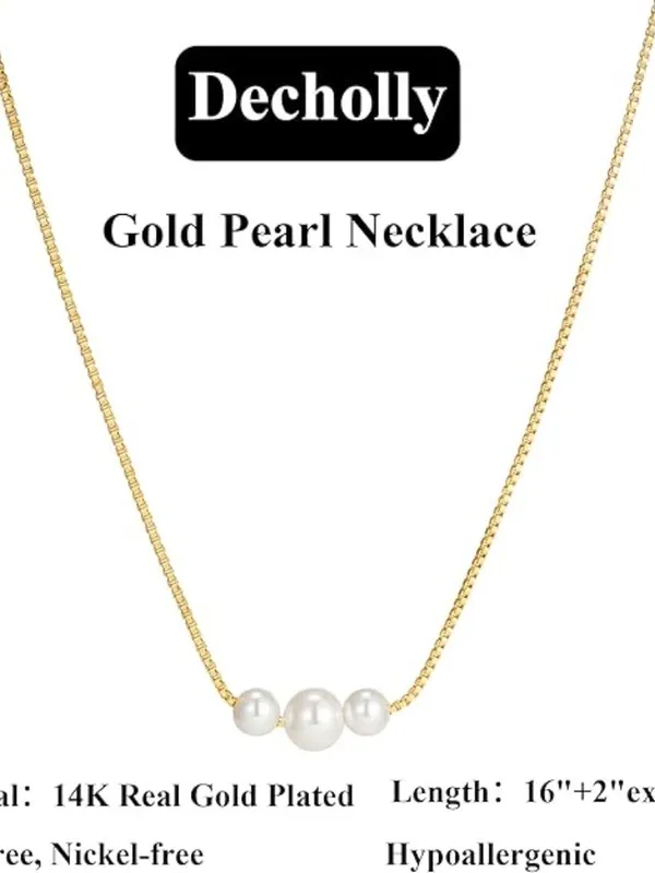 ✨ Delicate 14K Gold Plated Pearl Necklace - Minimalist Dainty Layering Chain - Image 2