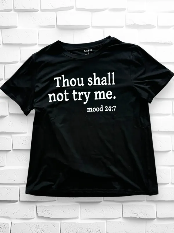 Women’s Medium “Thou Shall Not Try Me” Black Short Sleeve T-shirt • BNIB - Image 2