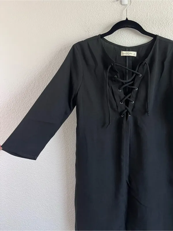 Abercrombie and Fitch Lace Up Tunic Shift Dress Black Small - Image 4