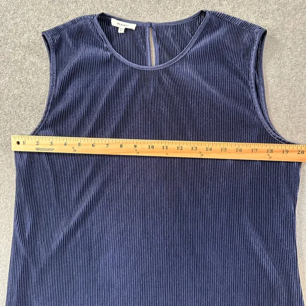 Pleione Blue Pleated Sleeveless Blouse Women's XL Round Neck Tank Top - Image 3