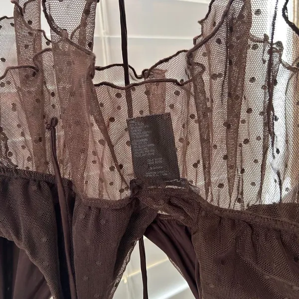 Urban Outfitters Brown Sheer Mesh Ruffle babydoll Top Y2K Fairy Grunge medium - Image 5