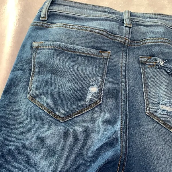 Kancan womens small cut off bermuda denim jean shorts blue distressed casual vac - Image 8