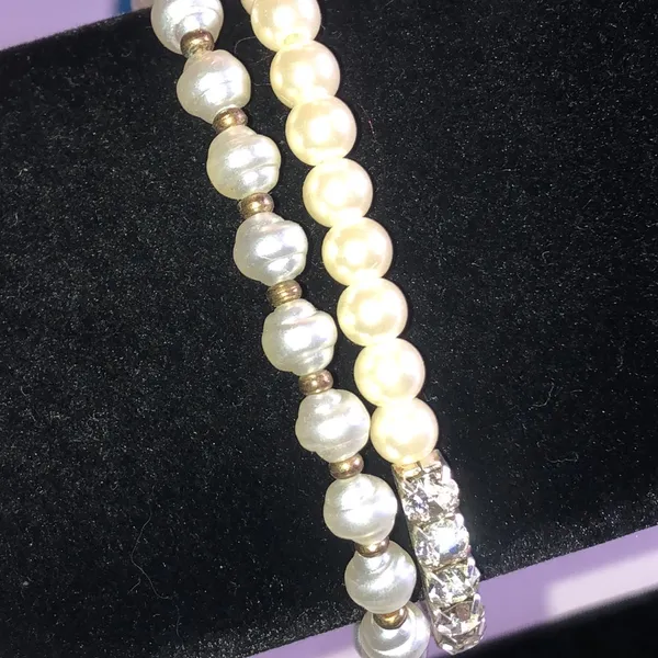 Faux Pearl and Rhinestone Stretch Bracelet Set - Image 3