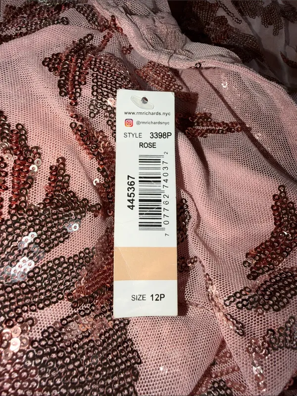 NWT R&M Richard Sequin Floral Cocktail Dress with Sheer Overlay Cape Rose 12P - Image 10