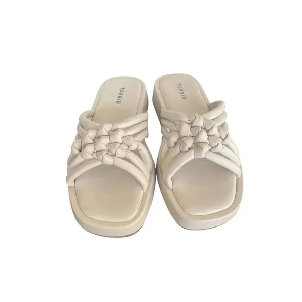NWOB Torrid Braided Chunky Platform Slide Sandals Bone White 8.5 WW - Image 2