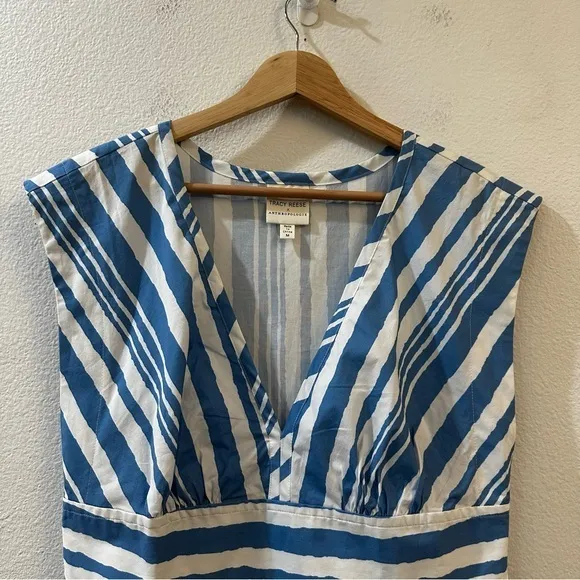 Anthropologie Tracy Reese Catamaran Striped Peplum‎ Top Size Medium Blue White - Image 5