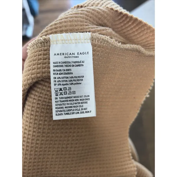 American Eagle Waffle Knit Graphic Thermal Womens‎ Size S Tan Forest Y2K Cotton - Image 6