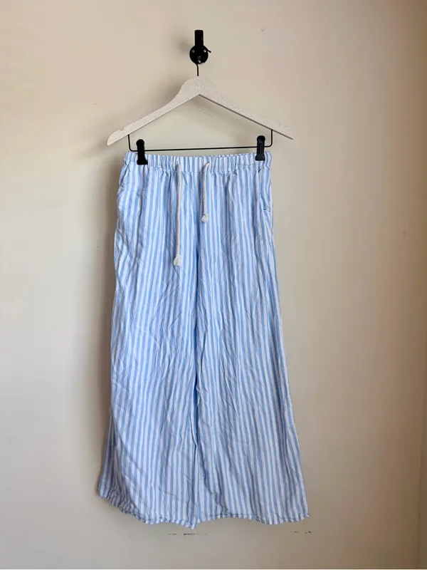 Source Unknown Blue & White Striped Cotton Wide Leg Beach Pants Size Small - Image 2