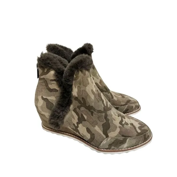 Pelle‎ Moda Boots Size 6.5 Erin Faux Fur Trim Wedge Camouflage Zip Booties - Image 2