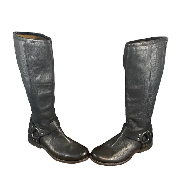 Frye Women’s Black Leather Phillip Harness Tall Riding Boots Back Zip Size 6 - Image 3