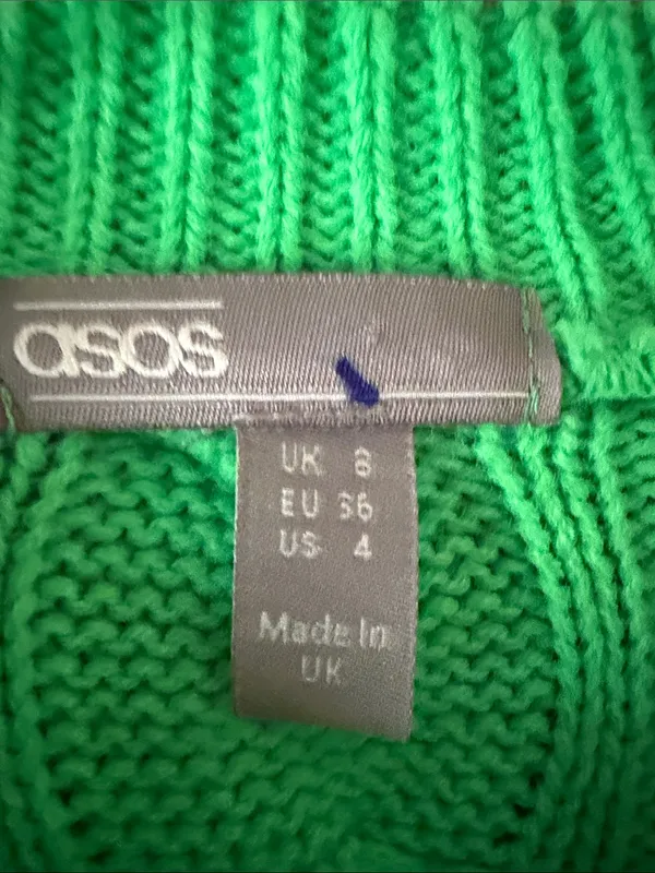 ASOS Neon Green Cable Knit Oversized Crewneck Sweater. Size 4 - Image 3