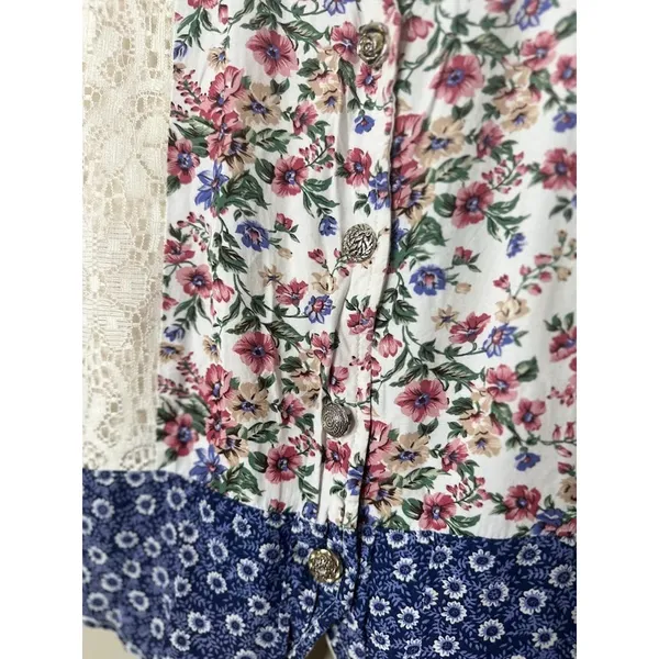 Vintage Patchwork Lace Vest M Cottagecore Boho Phoebe Grunge‎ Artsy Button USA - Image 2