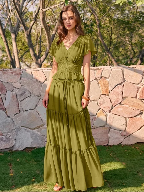 Rihoas Green V Neck Ruched Blouse - Image 3