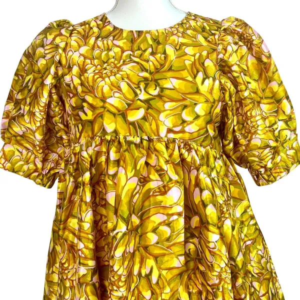 Kika Vargas Mum Floral Puff Sleeve Min Baby Doll Dress XS Vibrant Floral Print - Image 4