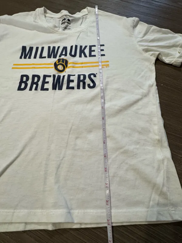 Majestic Cream Milwaukee Brewers Logo Tee with Navy and Yellow Accents - Image 6