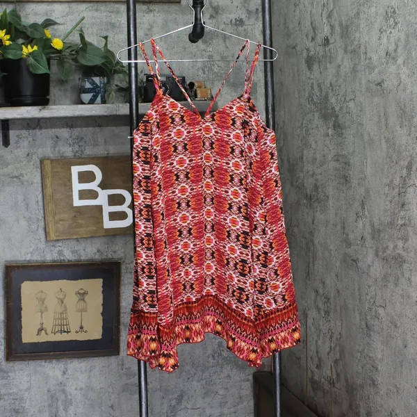 NWT Teeze Me Juniors Spaghetti Strap Tribal Bandeau Dress Fire Red Multi S - Image 3