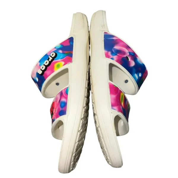 Crocs Classic Slide‎ Sandals Tie Dye Cherry Graphic Women's 9 Men's 7 - Image 9