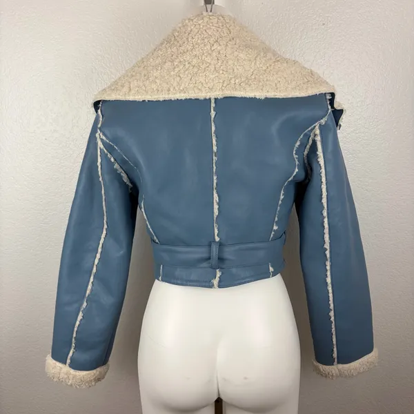 Oh Polly Eira light blue faux leather shearling jacket - Image 6
