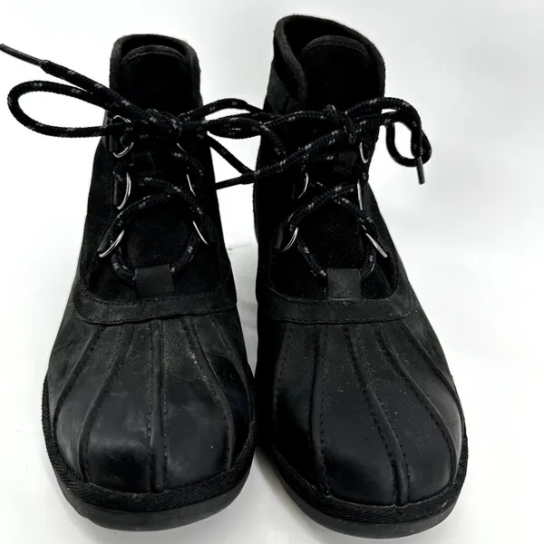 UGG Greda Waterproof Duck Boots Lace Up Suede Leather Heeled Winter Black 9.5 - Image 5