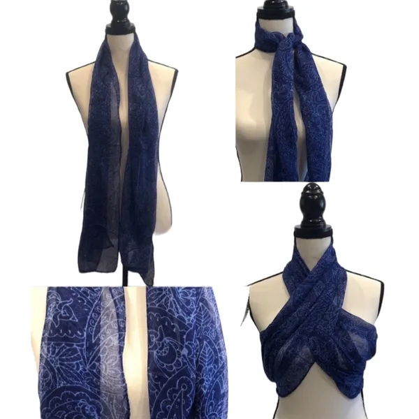 Source Unknown Blue Long Semi Sheer Scarf Paisley Floral Printed Sarong Wrap 19 x 65 inches - Image 6