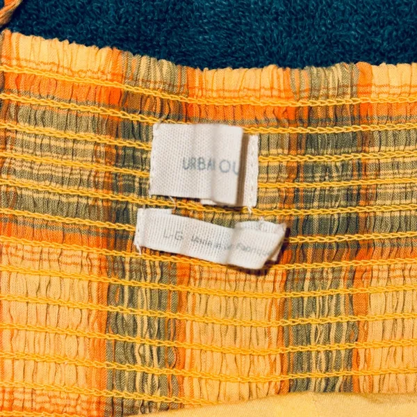 164‎ | Urban Outfitters Plaid Ruffle Smocked Back Romper Orange Yellow Women L - Image 5