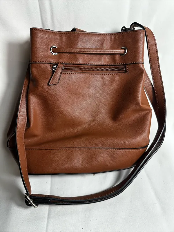 CHAPS Dresden Classic Brown Drawstring Bucket Shoulder Purse - Image 3