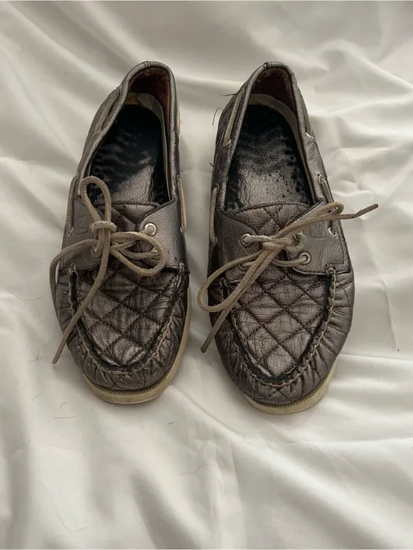 Sperry Metallic Quilted Leather Boat Shoes Size 9 - Image 2