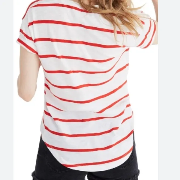 Madewell Whisper Red Striped V Neck Tee crewneck bright ivory/red size s… - Image 2