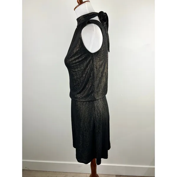 Veronica M Black‎ Gold Lurex Sparkle Mock Neck Backless Draped Cocktail Dress XS - Image 11