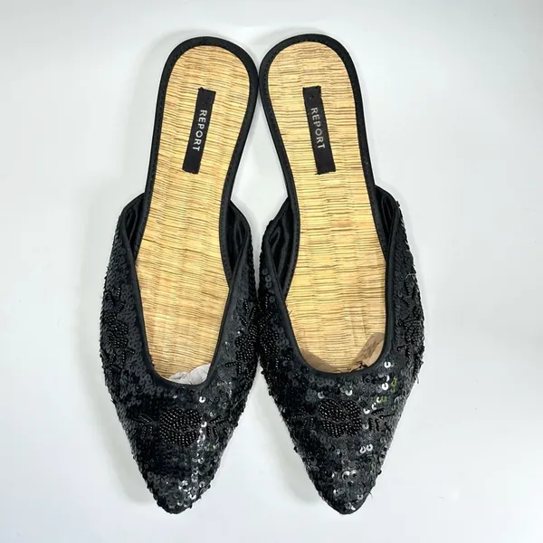 Report Black Beaded & Sequined Mules With Bamboo Insole - Image 2
